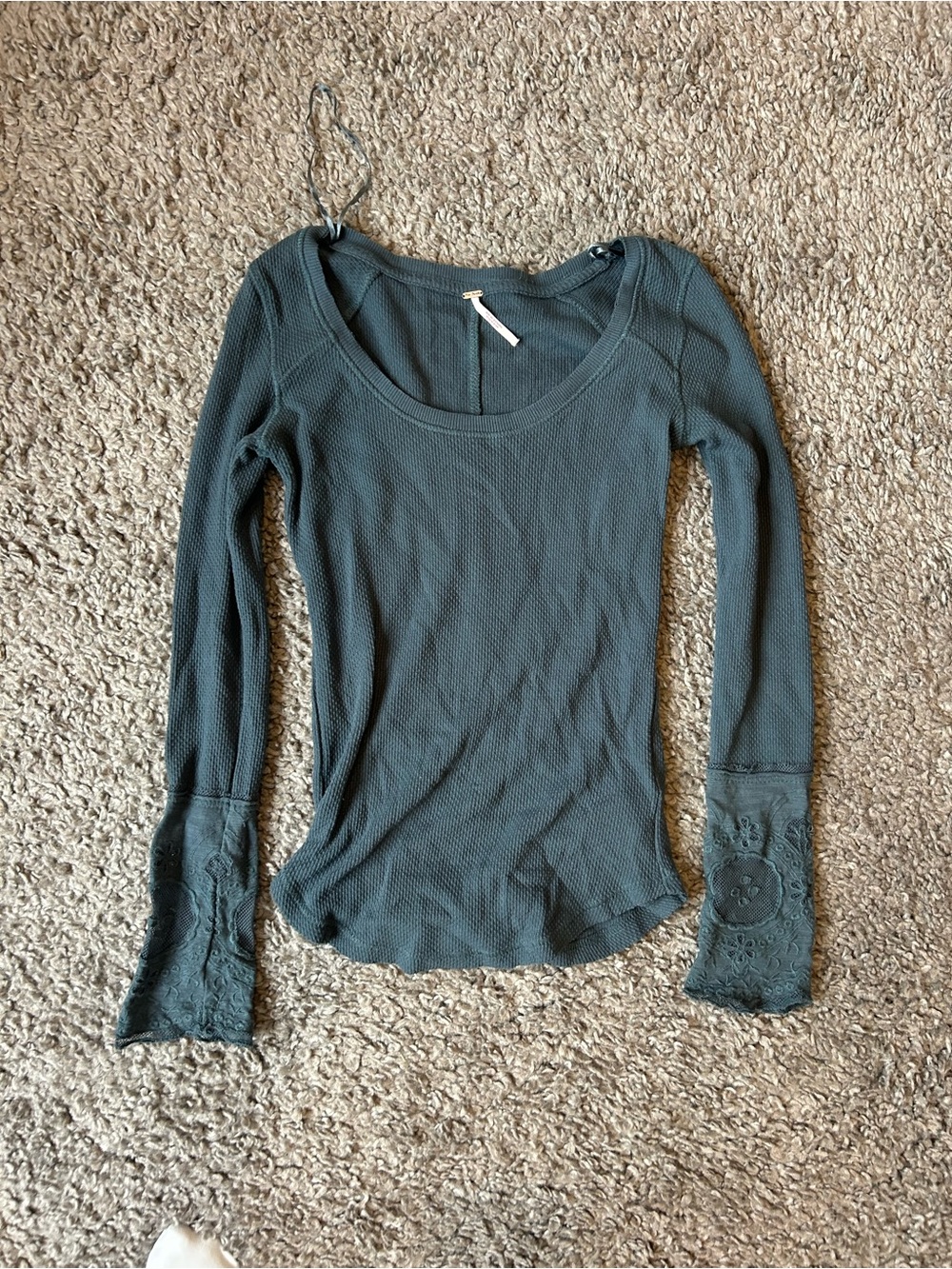Long Sleeve Scoop Neck Thermal Top in Slate Green Blue